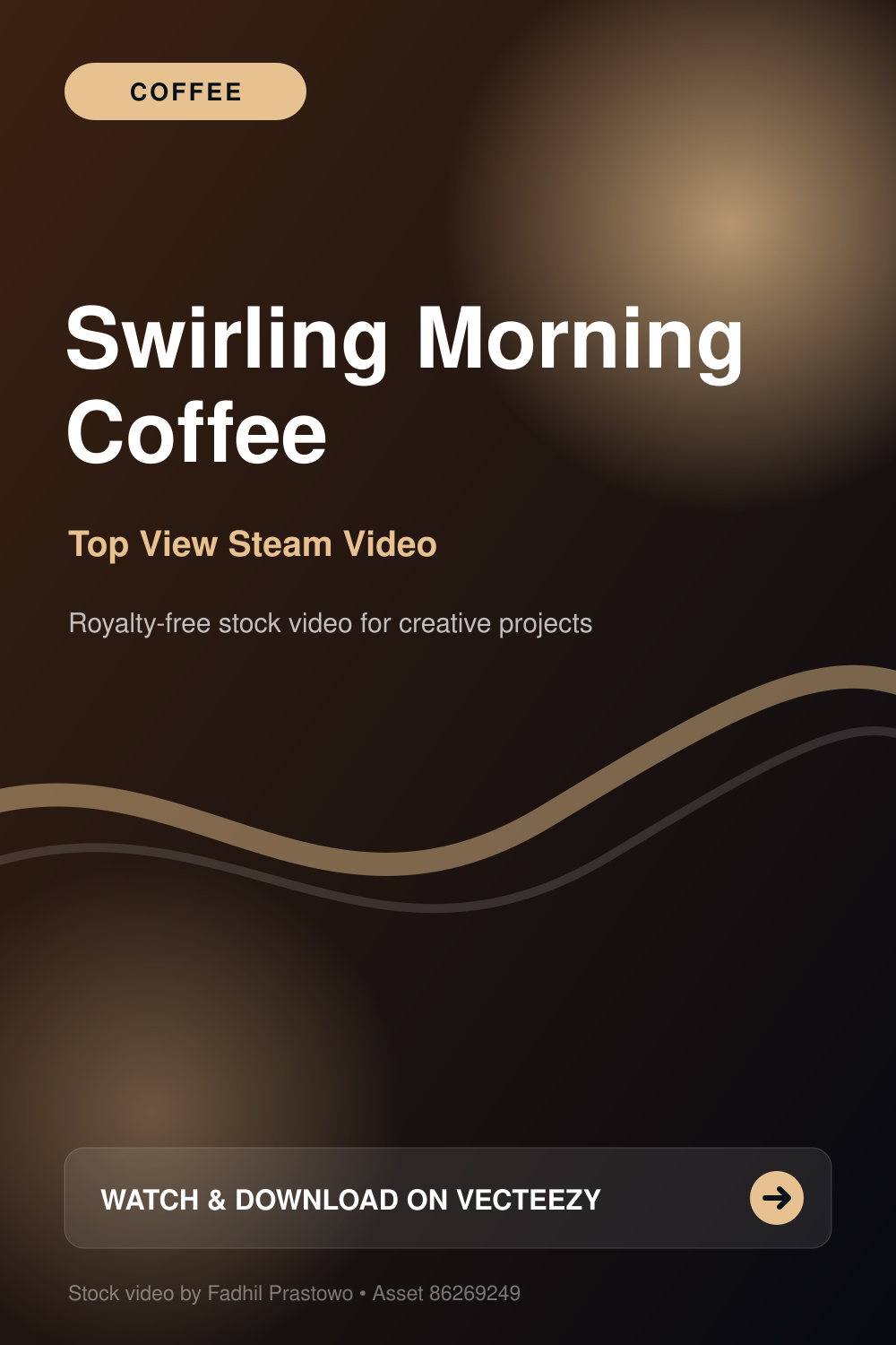 Top view of swirling coffee with steam in morning light